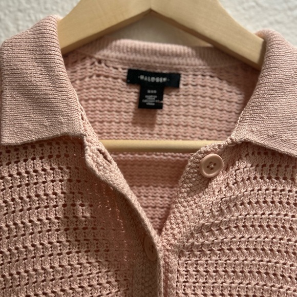 (EUC)Halogen 100% Cotton Short Sleeve Collar Cardigan dainty pale Pink XXS - Picture 8 of 9